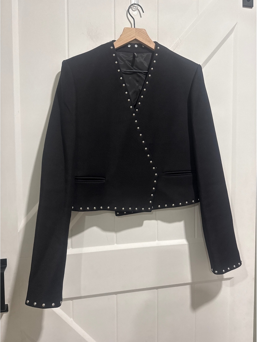Helmut Lang Black Open Front Studded Blazer Jacket Size 6